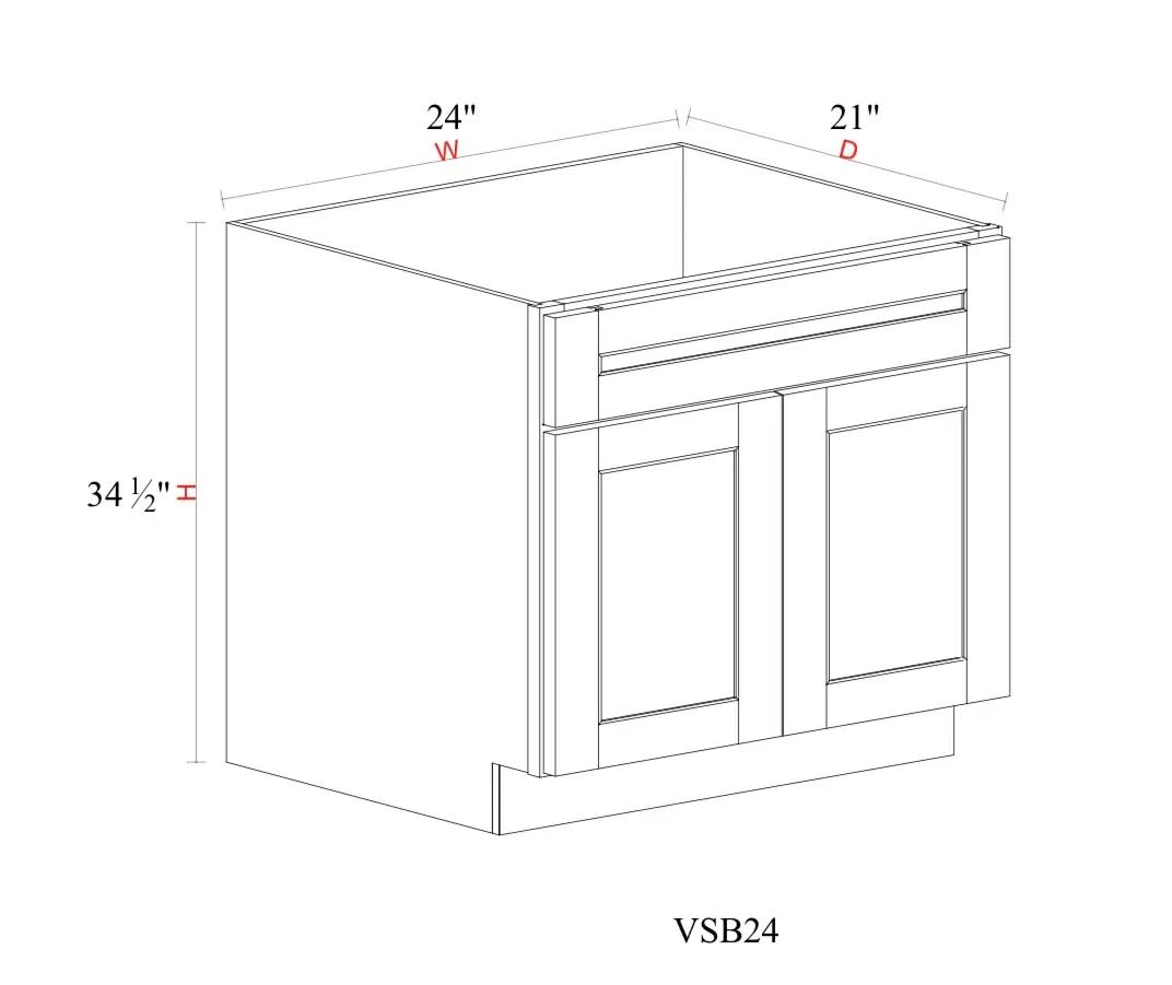 Vanity Sink Base Cabinet - 24"W x 34- 1/2"H x 21"D