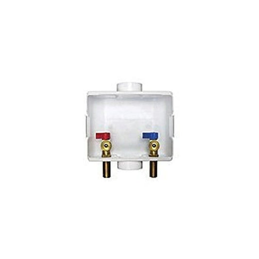 Center Drain Washing Machine Outlet Box With Quarter Turn Valve, White
