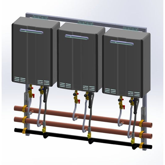 In-Line Tankless Rack, Wall Mount, 3 Units, Outdoor, 597 Kbtu/hr, Natural Gas