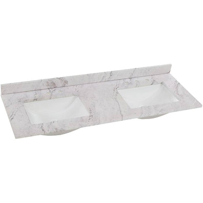 61 in. W x 22 in. D Cultured Marble White Rectangular Double Sink Vanity Top in Lunar