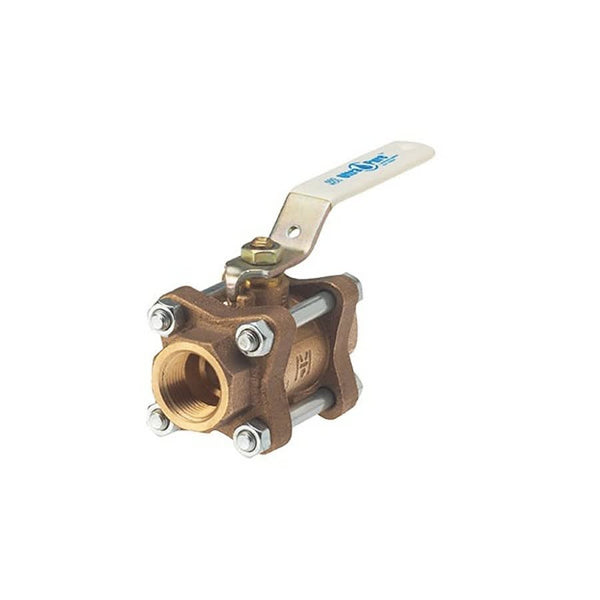 3-Piece Ball Valve, 1 in, C, Full Port, Plated Brass Ball, Bronze