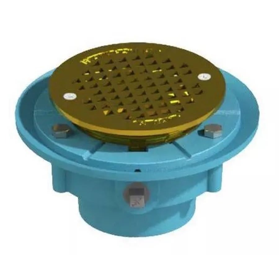 N700 Floor Drain, 2 in Outlet, No Hub, 5 in Round Brass Top