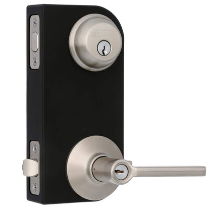 Latitude Satin Nickel Single Cylinder Deadbolt and Keyed Entry Door Handle Combo Pack