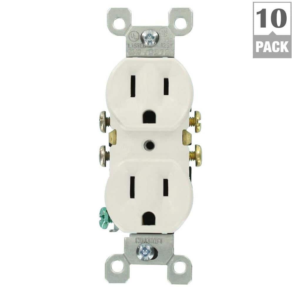 15 Amp Residential Grade Grounding Duplex Outlet, White (10-Pack)