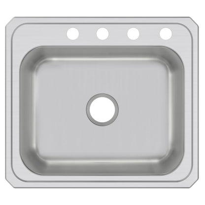 Celebrity Single Bowl Kitchen Sink, Top Mount, 25 x 22 in, 6-3/4 in Bowl Depth, 4-Hole, 20 ga Brushed Satin Steel, Stainless