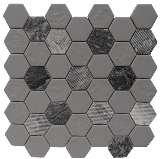 GRAY GRANITE HEXAGON 12X12 MOSAIC