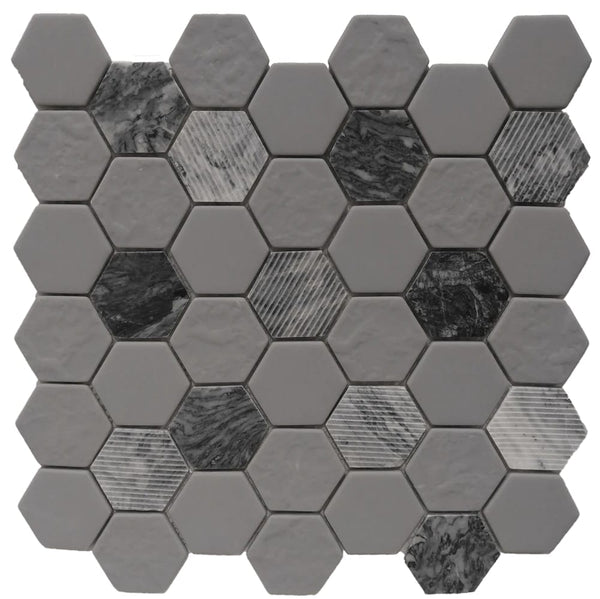 GRAY GRANITE HEXAGON 12X12 MOSAIC