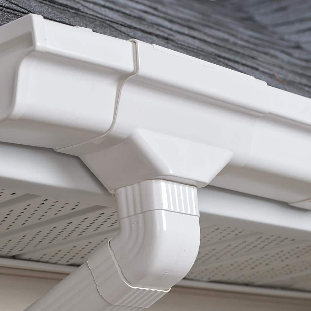 5 in. White Vinyl K-Style Gutter End with 2 in. x 3 in. Drop Outlet