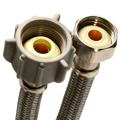 Flexible Water Supply, 1/2 x 7/8 in, FNPT x Ballcock, 12 in L, Stainless Steel