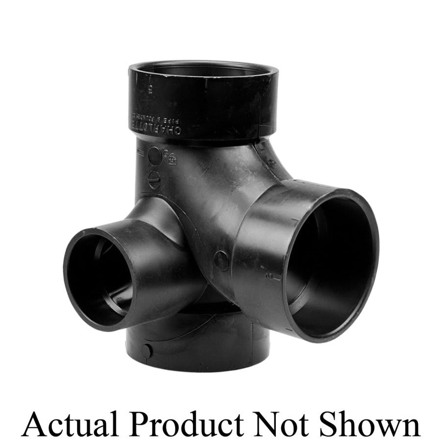 DWV Right Hand Side Outlet Sanitary Tee, 3 x 3 x 3 x 2 in, Hub, ABS