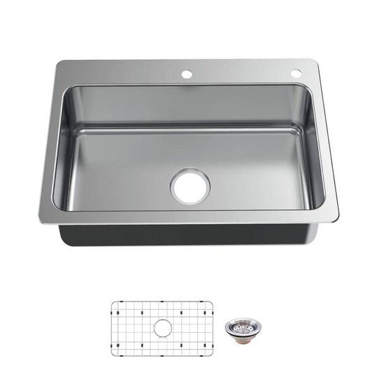 Bratten 33 in. Drop-In Single Bowl 18 Gauge Stainless Steel Kitchen Sink with Accessories