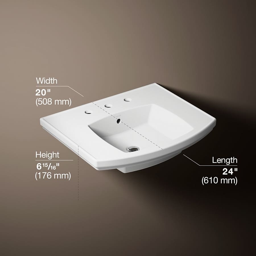 Kelston 24" Rectangular Vitreous China Pedestal Bathroom Sink with Overflow and 3 Faucet Holes at 8" Centers