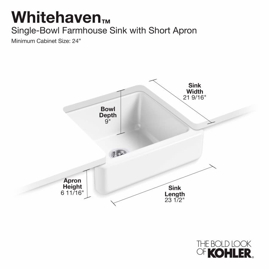 Whitehaven 23-1/2" Undermount Single Basin Cast Iron Kitchen Sink