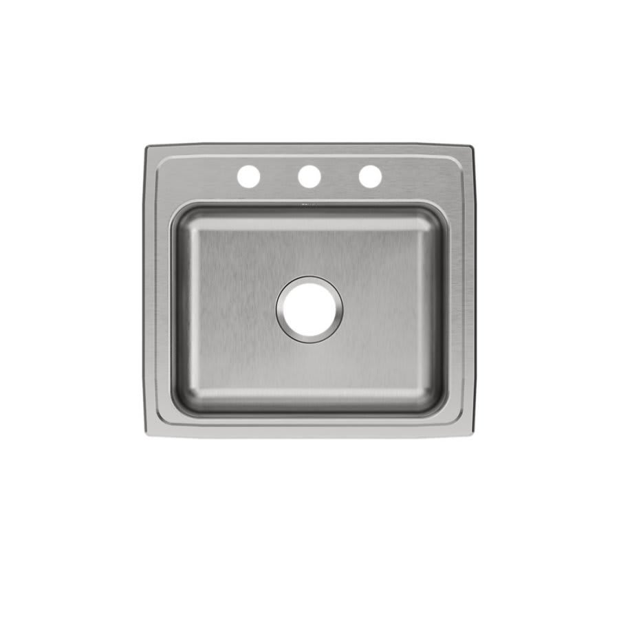 Celebrity Single Bowl Kitchen Sink, Top Mount, 22 x 19-1/2 in, 7 in Bowl Depth, 3-Hole, 20 ga Brushed Satin Steel, Stainless