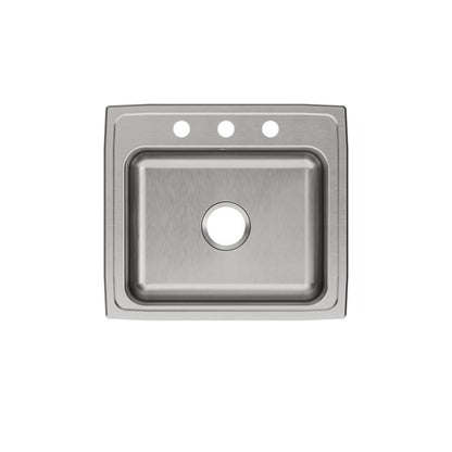 Celebrity Single Bowl Kitchen Sink, Top Mount, 22 x 19-1/2 in, 7 in Bowl Depth, 3-Hole, 20 ga Brushed Satin Steel, Stainless