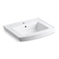 Archer® Wall/Pedestal Mount Lavatory Sink, 24 x 20-1/2 x 7-7/8 in, Vitreous China, White
