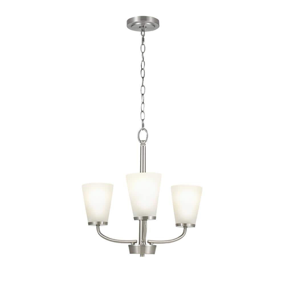 Helena 19 in 3-Light Brushed Nickel Hanging Chandelier with Frosted Glass Shades for Dining Room