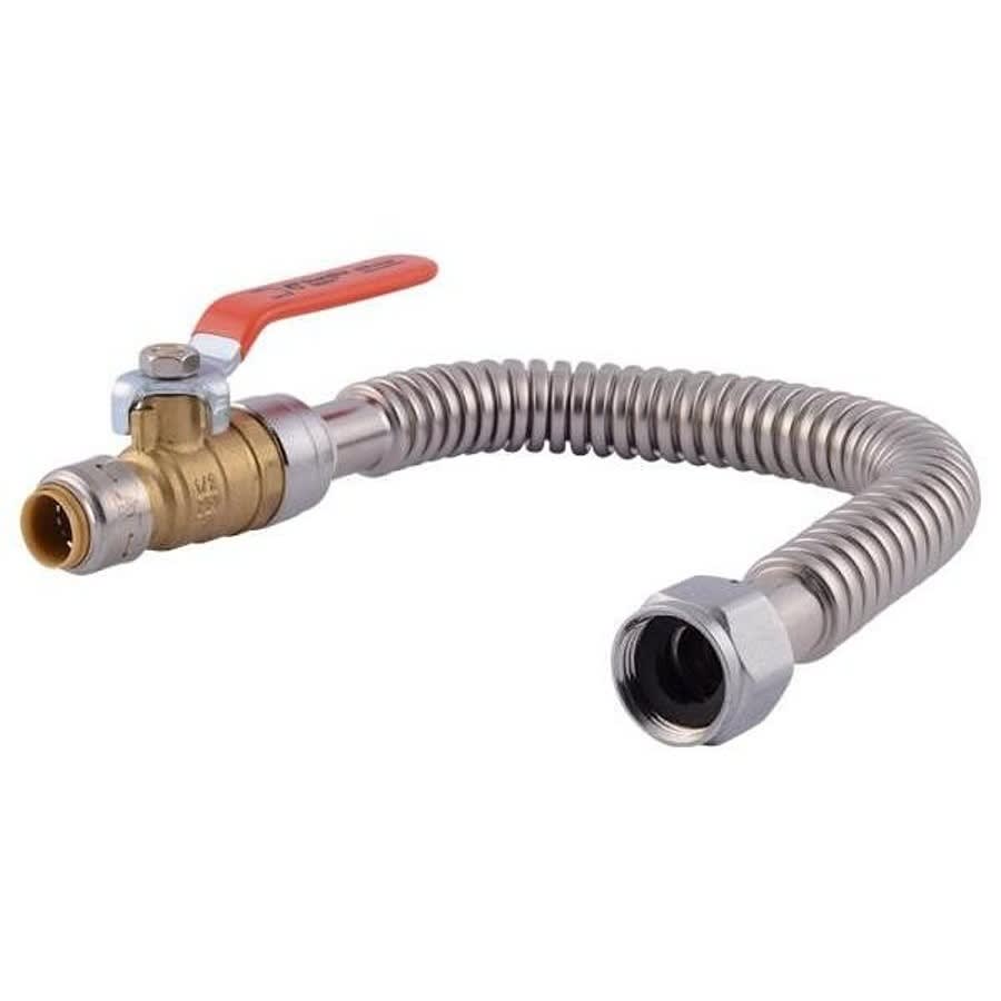 Corrugated Water Heater Flex With Valve, 3/4 in, Push x FNPT, 18 in L, Stainless Steel
