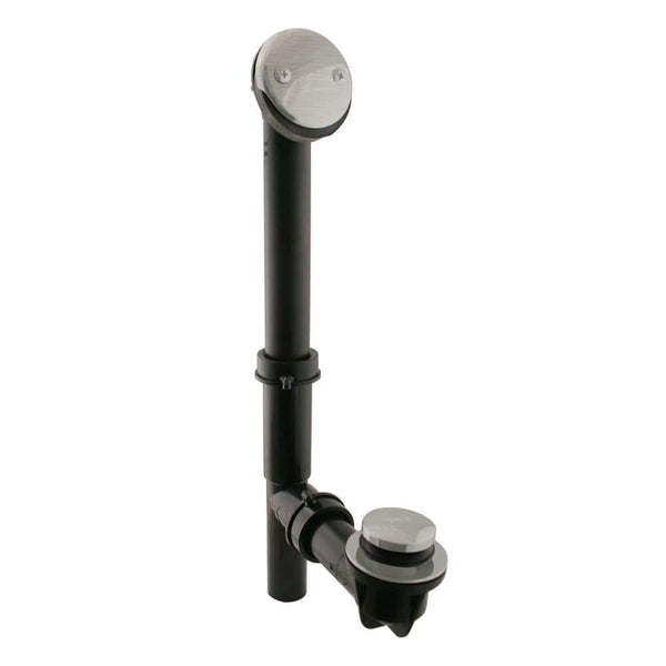 14 in. Black Poly Bath Waste & Overflow with Tip-Toe Drain Plug and 2-Hole Faceplate, Satin Nickel