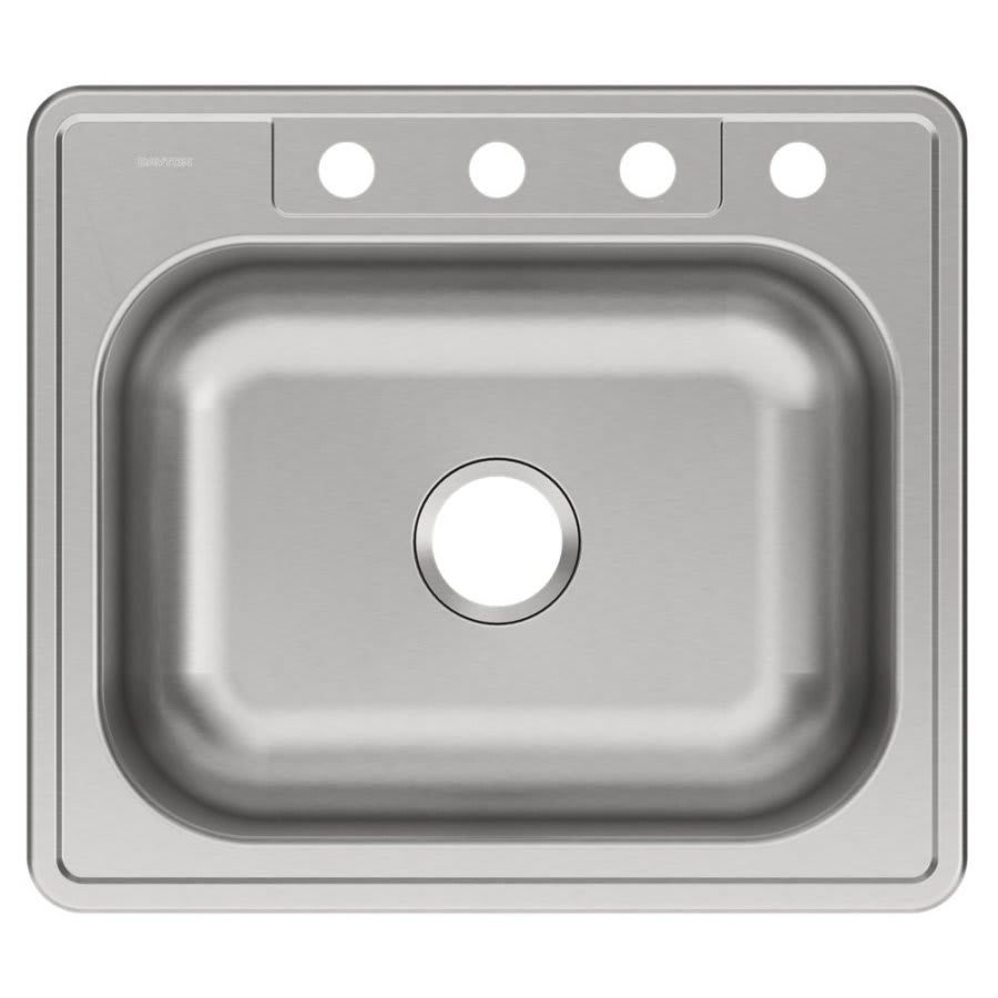 Dayton® Single Bowl Kitchen Sink, Top Mount, 25 x 22 in, 8 in Bowl Depth, 4-Hole, 20 ga Elite Satin Steel, Stainless