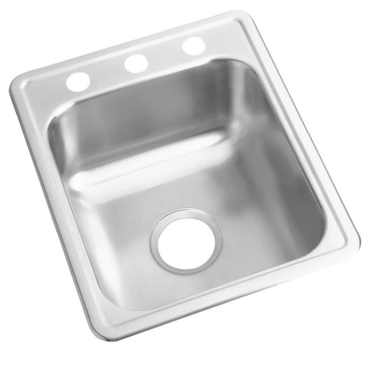 Dayton® Single Bowl Bar Sink, Top Mount, ADA, 14 x 21-1/4 in, 6-3/8 in Bowl Depth, 3-Hole, 22 ga Satin Steel, Stainless