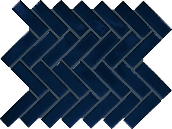 Color Wheel Mosaic Navy Herringbone 1X3 Glossy
