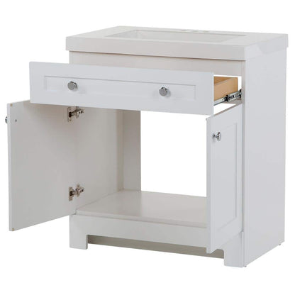 31 in. W x 19 in. D x 34 in. H Single Sink Freestanding Bath Vanity in White with White Cultured Marble Top