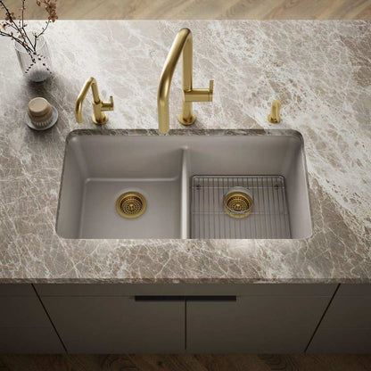 Cairn 33-1/2" Undermount Double Equal Bowl Neoroc Granite Composite Kitchen Sink with Right Sink Rack Included