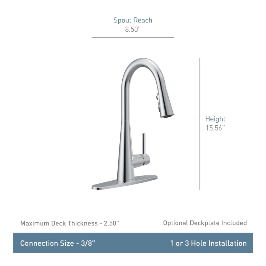 Sleek 1.5 GPM Single Hole Pull Down Kitchen Faucet - Includes Escutcheon