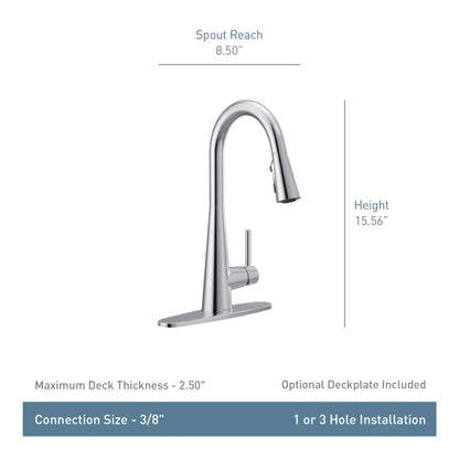 Sleek 1.5 GPM Single Hole Pull Down Kitchen Faucet - Includes Escutcheon