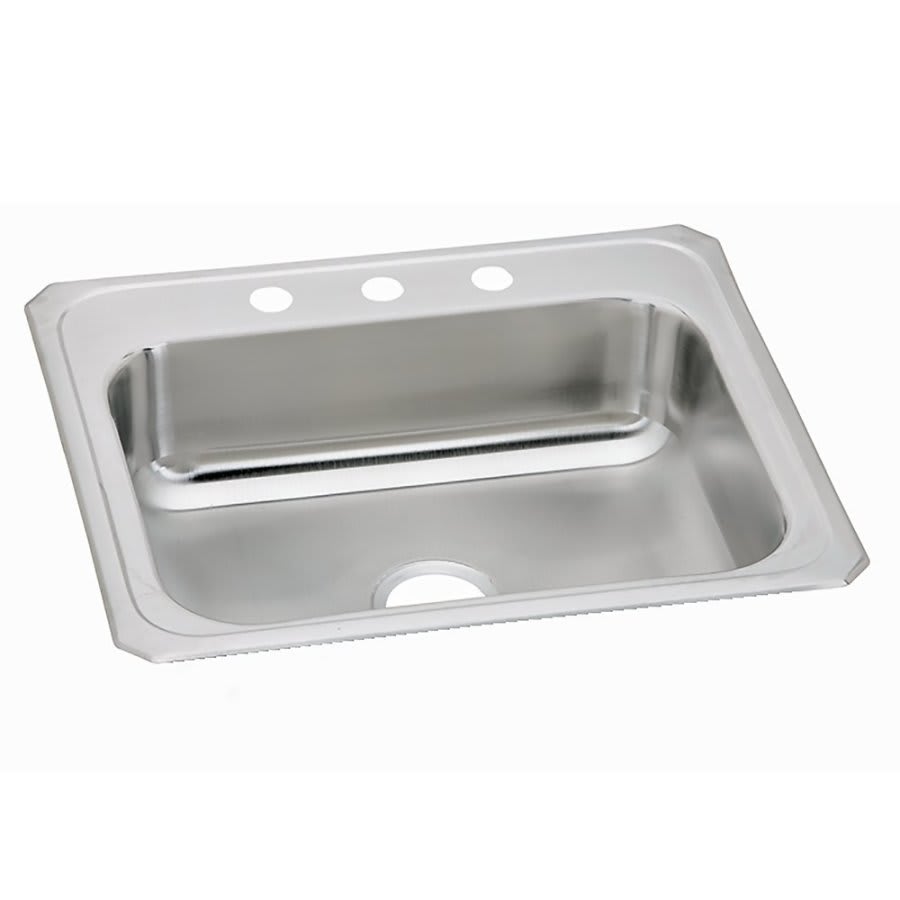 Celebrity Single Bowl Kitchen Sink, Top Mount, 25 x 21-1/4 in, 6-3/4 in Bowl Depth, 1-Hole, 20 ga Brushed Satin Steel, Stainless