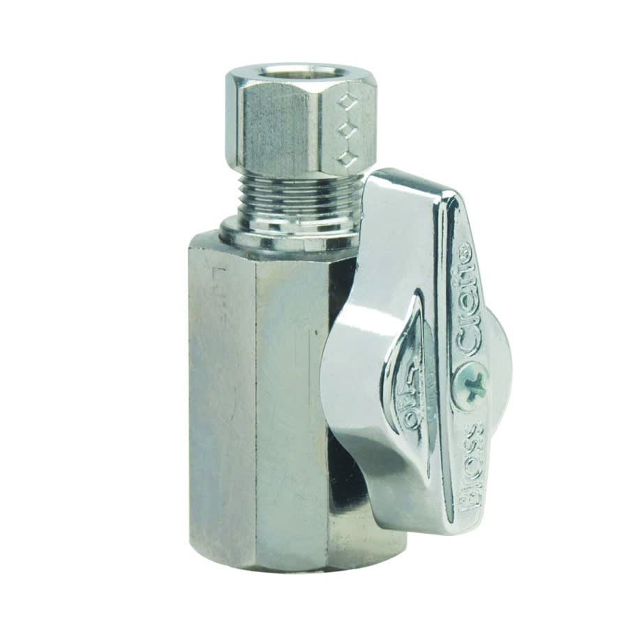 Quarter Turn Straight Stop, 1/2 x 3/8 in, FNPT x Comp, Chrome