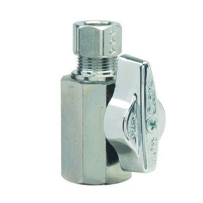 Quarter Turn Straight Stop, 1/2 x 3/8 in, FNPT x Comp, Chrome