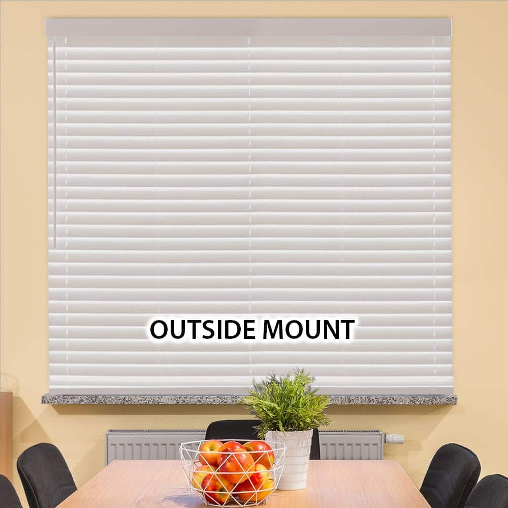 White Cordless Faux Wood Blinds for Windows with 2 in. Slats