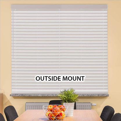 White Cordless Faux Wood Blinds for Windows with 2 in. Slats