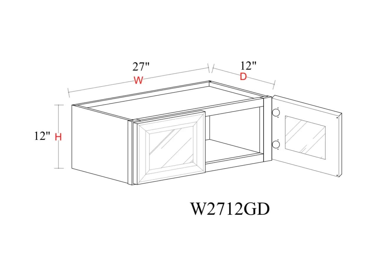 Wall Cabinet - 27"W x 12"H x 12"D Glass Door Only