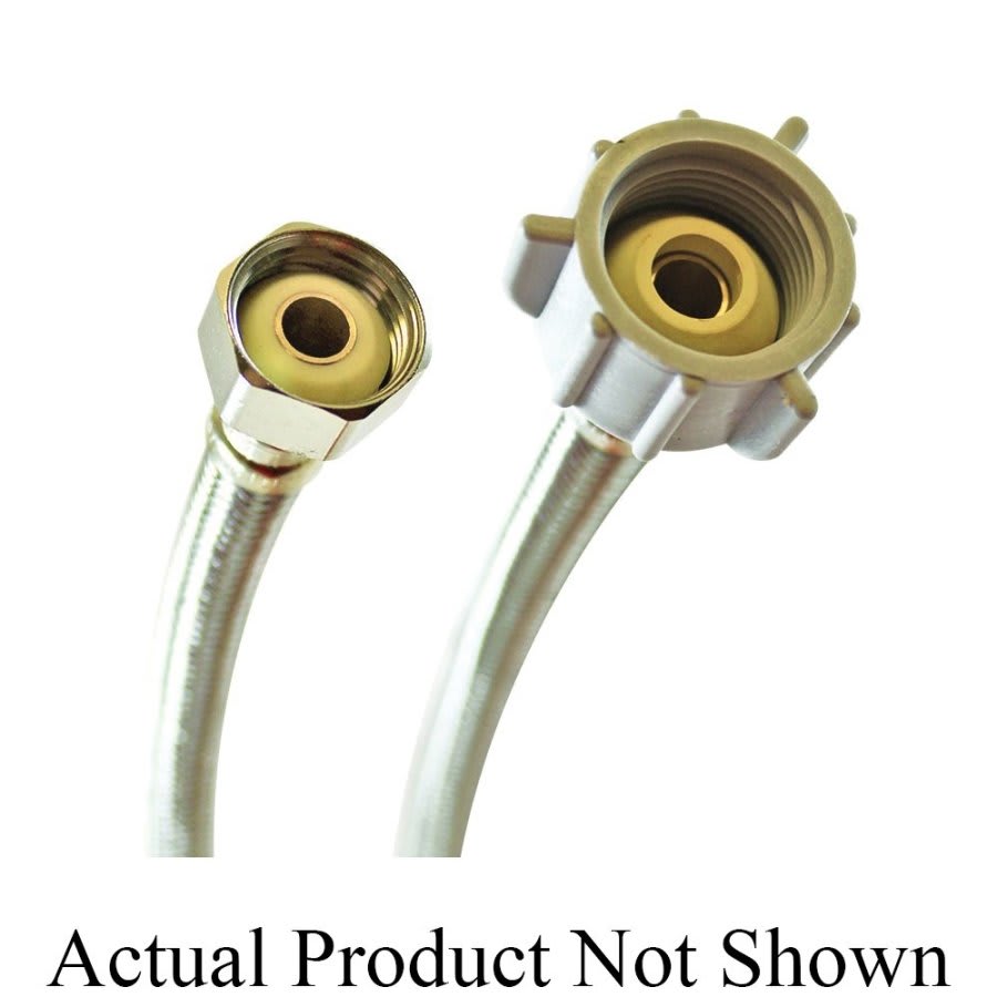 Flexible Water Supply, 1/2 x 7/8 in, FNPT x Ballcock, 16 in L, Stainless Steel