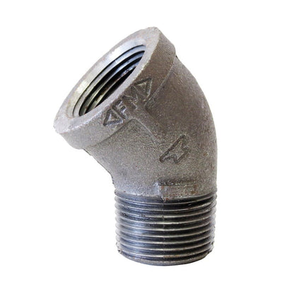 45 deg Street Elbow, 1-1/2 in, MNPT x FNPT, 150 lb, Malleable Iron, Galvanized