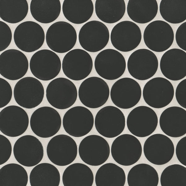 Makoto 2" Round Matte Porcelain Mosaic Tile in Kuroi Black