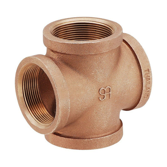 Cross, 1/2 in, FNPT, Lead Free Brass, Rough Brass, Domestic