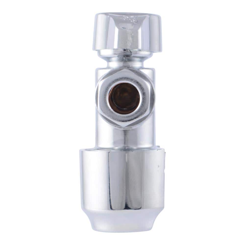 Max 1/2 in. Push-to-Connect x 3/8 in. O.D. Compression Chrome-Plated Brass Quarter-Turn Angle Stop Valve