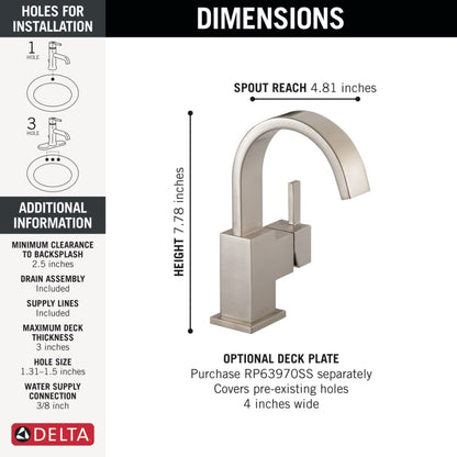Vero Single Hole Bathroom Faucet with Pop-Up Drain Assembly