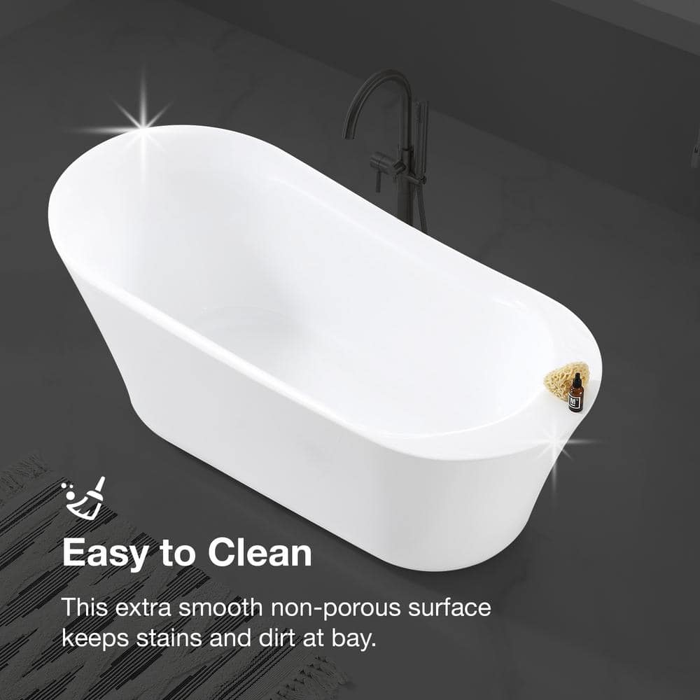 Coniston 60 in. Acrylic Freestanding Flatbottom Bathtub in White with Overflow and Drain in Brushed Nickel Included