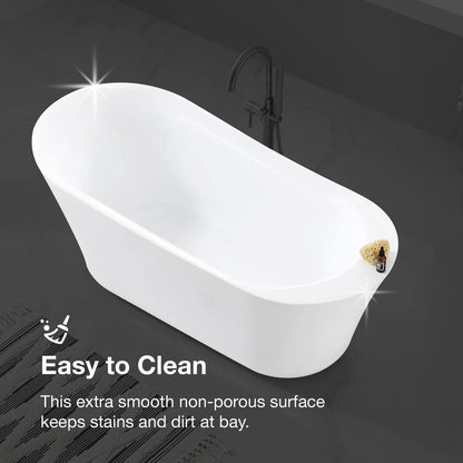 Coniston 60 in. Acrylic Freestanding Flatbottom Bathtub in White with Overflow and Drain in Brushed Nickel Included