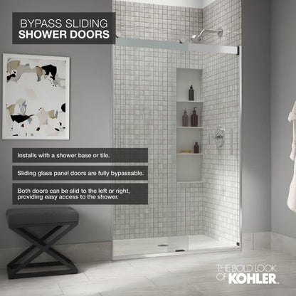 Revel 76â High x 59-5/8" Wide Sliding Shower Door with Crystal Clear Glass, Towel Bar and CleanCoat Technology