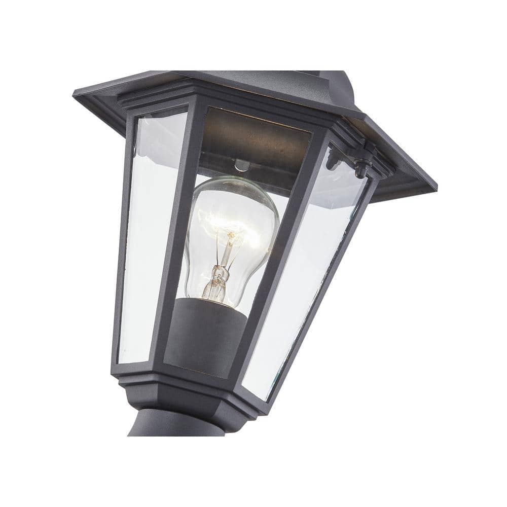 1-light Textured Black Outdoor Post Light with Clear Glass