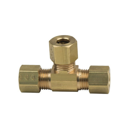 Tee, 1/4 in, Comp, Brass, Rough Brass, Domestic