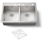 Vault 33" Double Basin Top-Mount/Under-Mount 18-Gauge Stainless Steel Kitchen Sink with SilentShield and Bottom Sink Rack