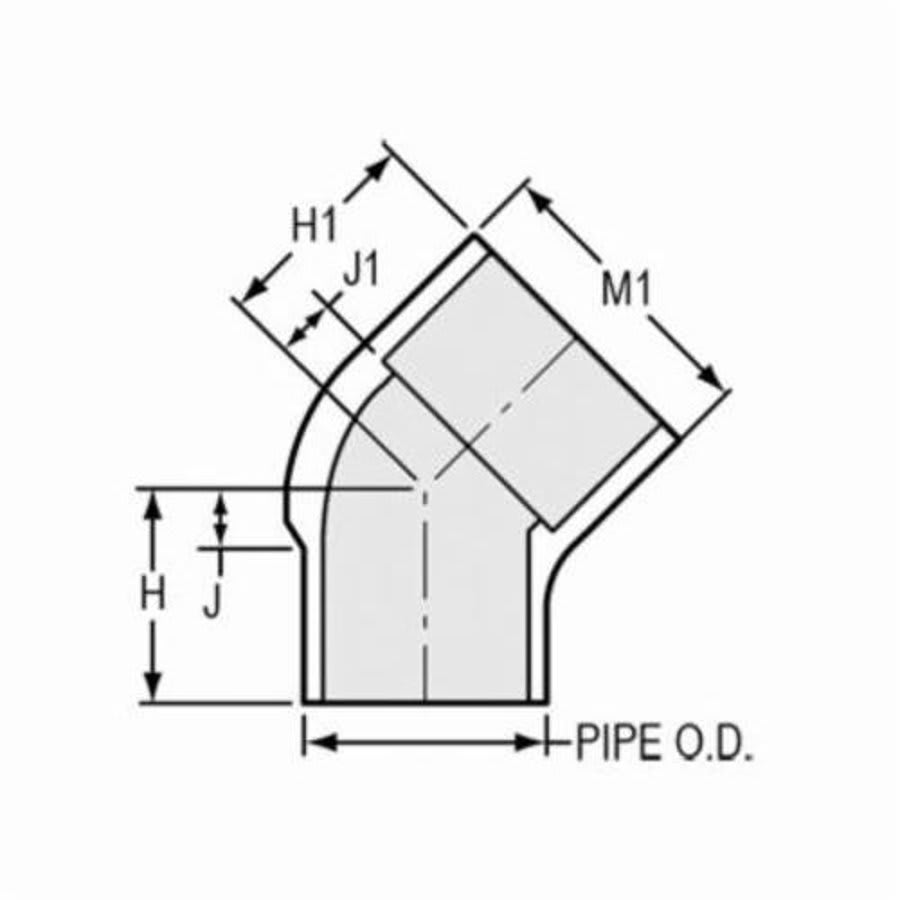 Street 45 deg Elbow, 3/4 in, Spigot x Socket, SCH 40/STD, PVC