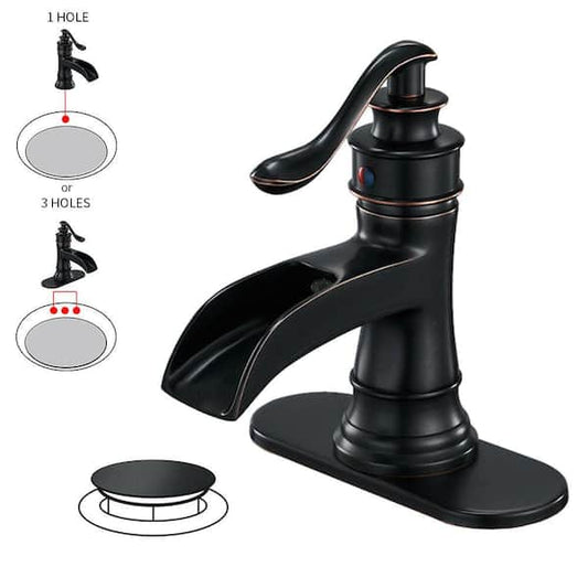 BWE Waterfall Single Hole Single-Handle Low-Arc Bathroom Faucet With Pop-up Drain Assembly in Oil Rubbed Bronze A-96556P-ORB